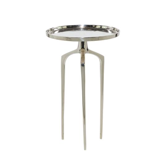 25" Contemporary Round Silver Aluminum Raised Edge Accent Table